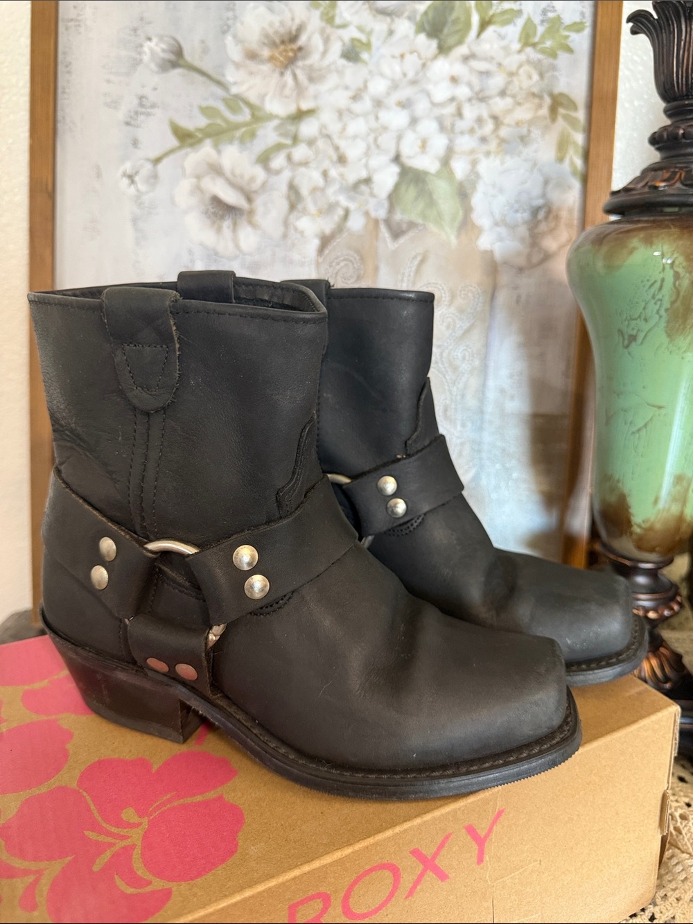 Source Unknown Black Harness Moto Ankle Boots